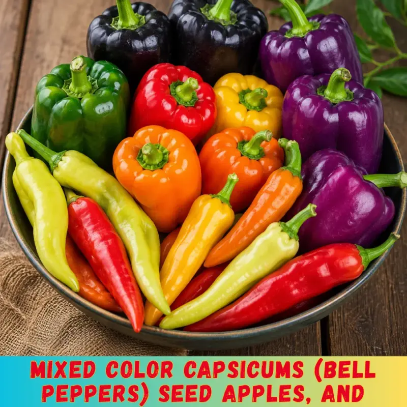 Mixed color capsicums (bell peppers) Seed apples, and banana-type